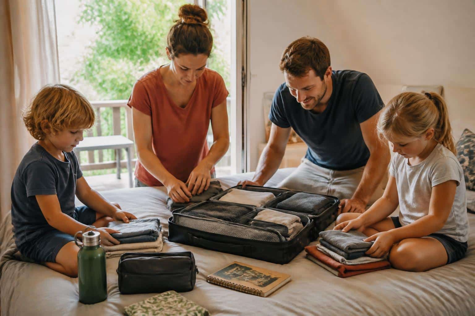 conseils pratiques pour voyager avec des enfants tout en limitant le nombre de bagages et garder un voyage léger et agréable.